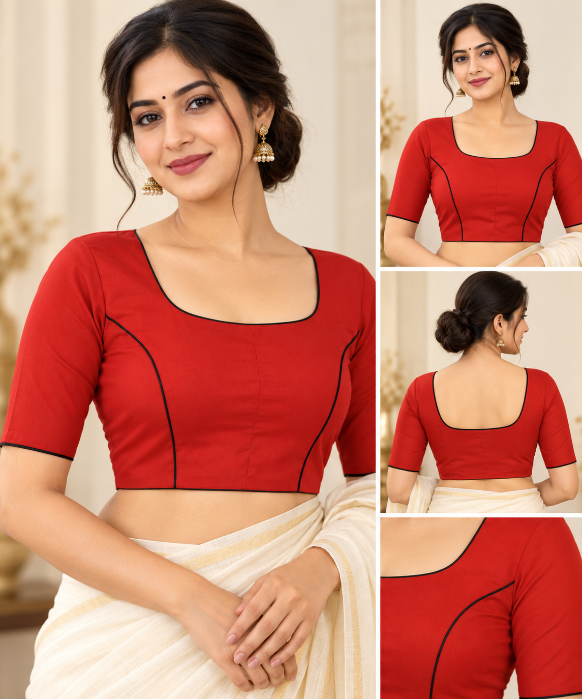 Ruby Red Silk Draped Blouses: Modern Minimalist Party Wear for Cocktail Sarees